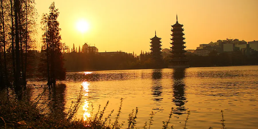 Twin Pagodas at night