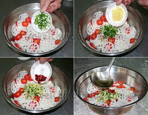 Oil the Lotus Root and Carrot Slices