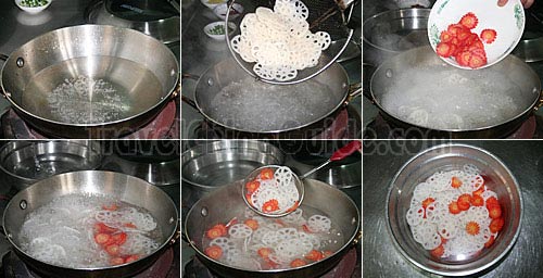 Boil the Lotus Root and Carrot Slices