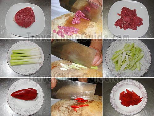 Ingredients and the Preparation for Braised Beef Fillet with Scallion