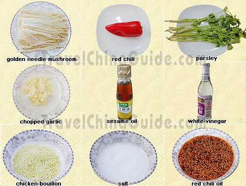 Ingredients of Enoki Mushroom in Chili Oil