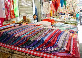 Cloth sold at a market in Xining 