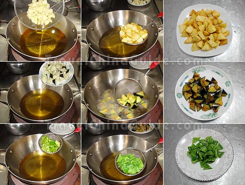 Fry Potato, Green Pepper and Eggplant Chunks