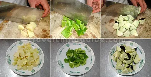 Preparation for Sautéed Potato, Green Pepper and Eggplant