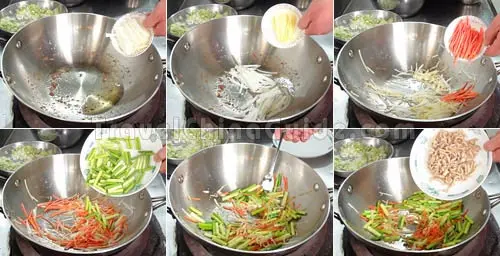 Stir-fry Garlic Sprouts, Carrot Strips and Lean Pork Shreds