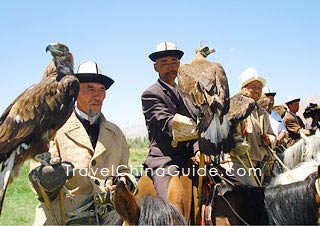 Hunting by using a falcon, a kind of sports of Kirgizs