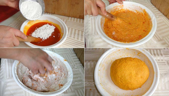 mix the persimmon pulp with flour