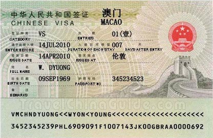Macau Visa Sample