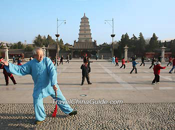 Playing Tai Chi on the Big Wild Goose Pagoda Square
