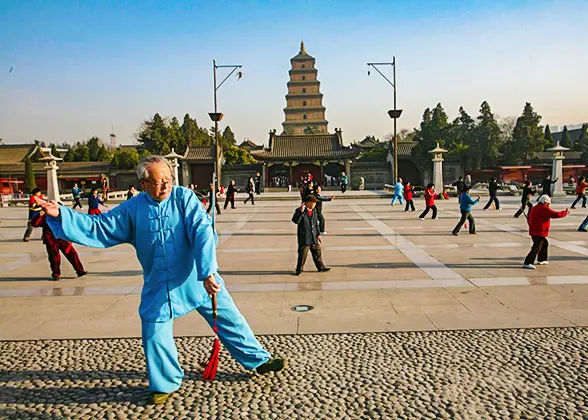 Playing Tai Chi on the Big Wild Goose Pagoda Square