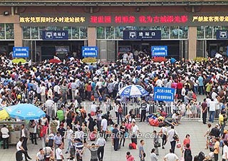 Crowded Railway Station during National Day Holiday