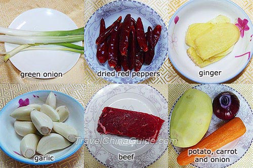 Ingredients of Beef Stew with Potatoes 
