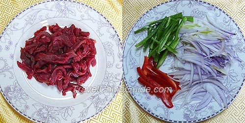 Preparation for Stir-fried Beef With Onions and Peppers