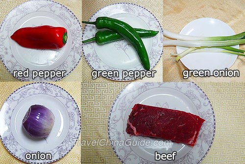 Ingredients of Stir-fried Beef With Onions and Peppers