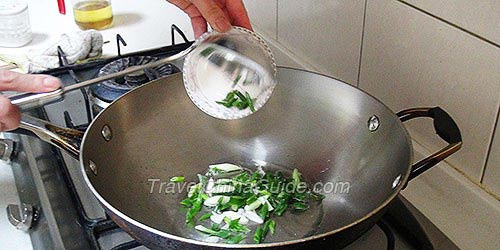 Pour Green Onion into the Wok