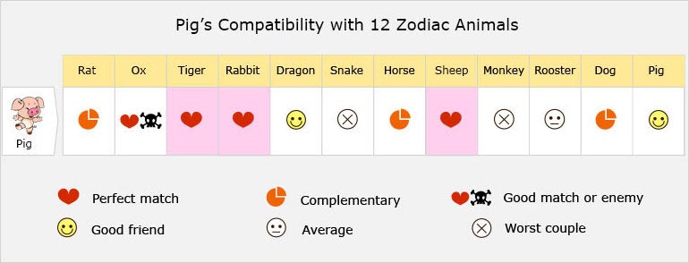 Pig's Compatibility with 12 Zodiac Animals