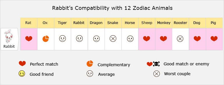 Rabbit's Compatibility with 12 Zodiac Animals
