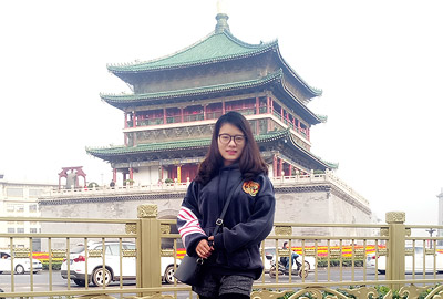 Angela Li in front of Xi'an Bell Tower