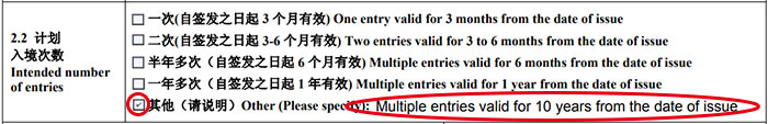 10-year China visa application form