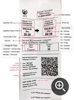 Mongolia Domestic Train Ticket