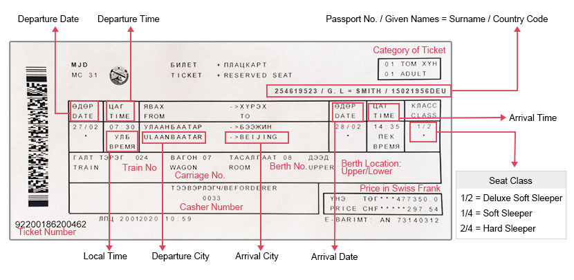 Mongolia International Train Ticket