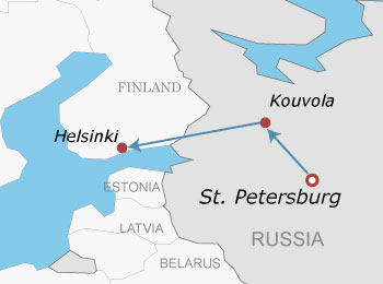 St-Petersburg to Helsinki Rail Map