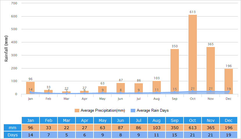 Average Rainfall Graph for Da Nang