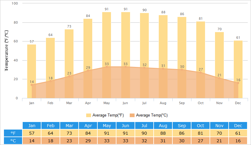 Average Temperatures Graph for Delhi