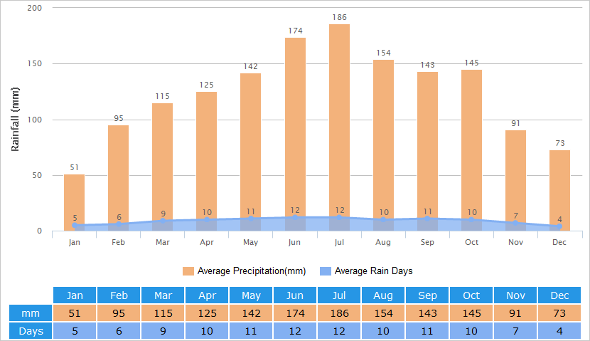 Average Rainfall Graph for Mount Fuji