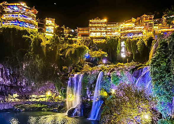 Furong Ancient Town The Old Town Hanging On A Waterfall