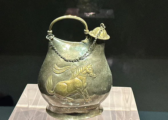 Gilt Silver Jar with Dancing Horse Holding a Cup