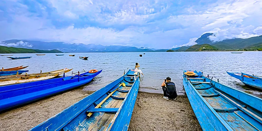 Boats on Lugu Lake