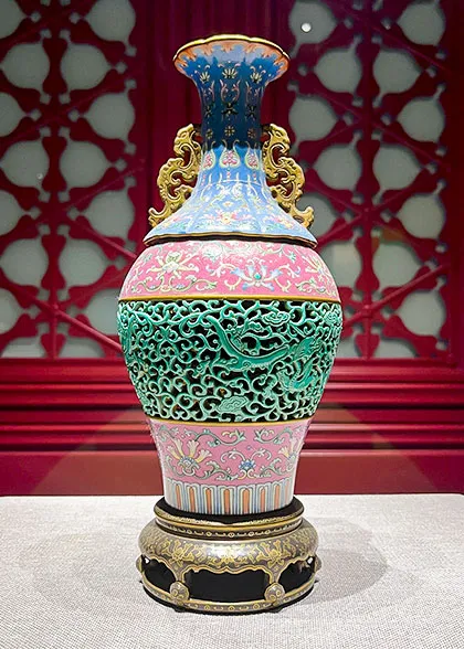 Pink-Enameled Revolving Vase