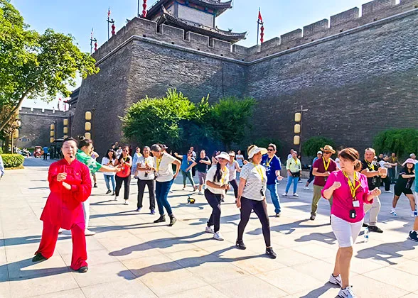Taking Exercise with Locals in Sunny Morning