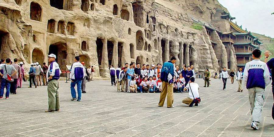 Busy Yungang Grottoes in Golden Autumn