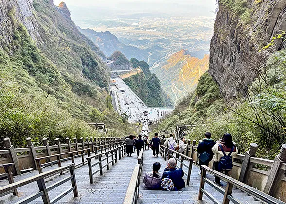 People Hiking in Tianmen Mountain