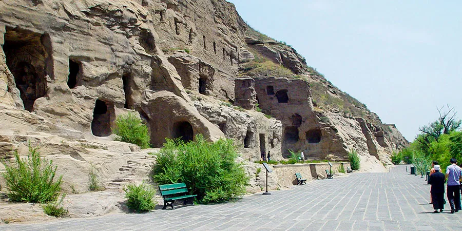 Yungang Grottoes with a Few Visitors