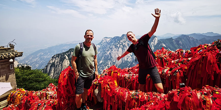 Tourists on Huashan Mountain Top