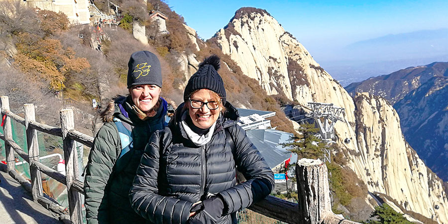 Warmly-dressed Tourists on Mt. Huashan