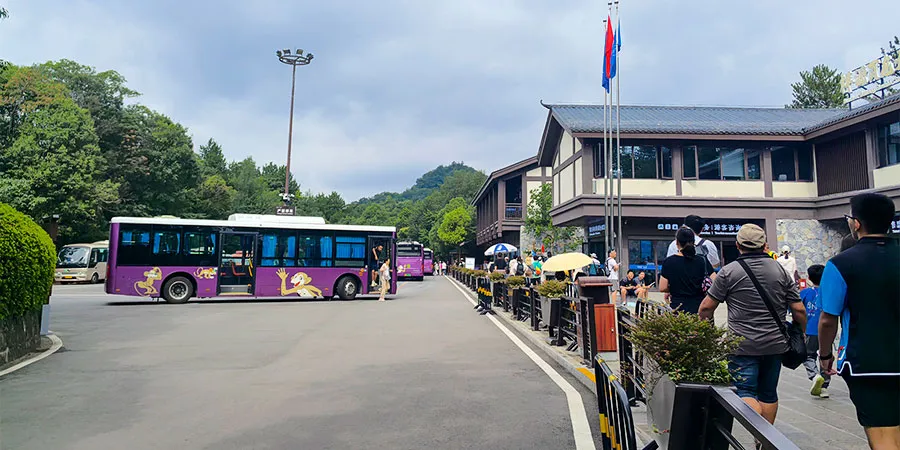 Eco-bus at Upper Station of Bailong Elevator