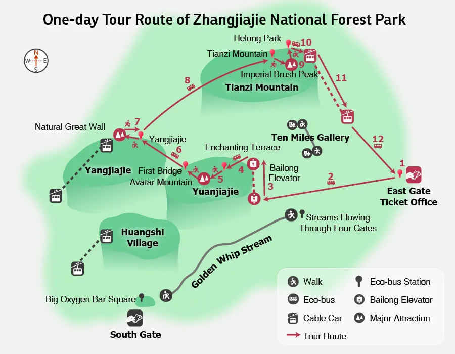 One-day Tour Route of Zhangjiajie National Forest Park