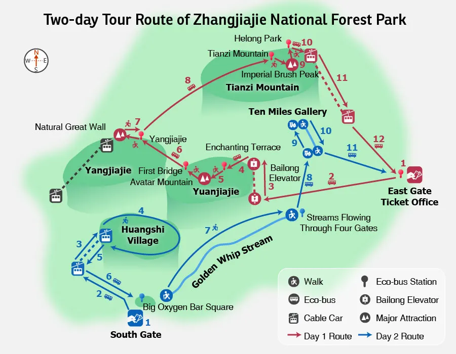 Two-day Tour Route of Zhangjiajie National Forest Park
