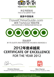 Certificate of Excellence by Tripadvisor