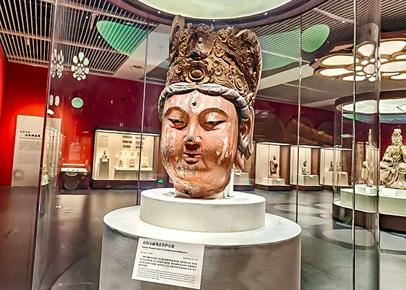 Painted Wooden Head of Bodhisattva